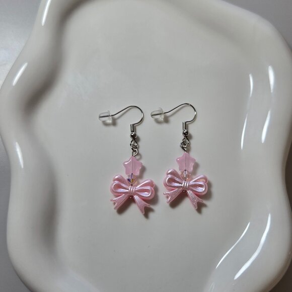 Pink Bow Earrings Handmade - Picture 3 of 3